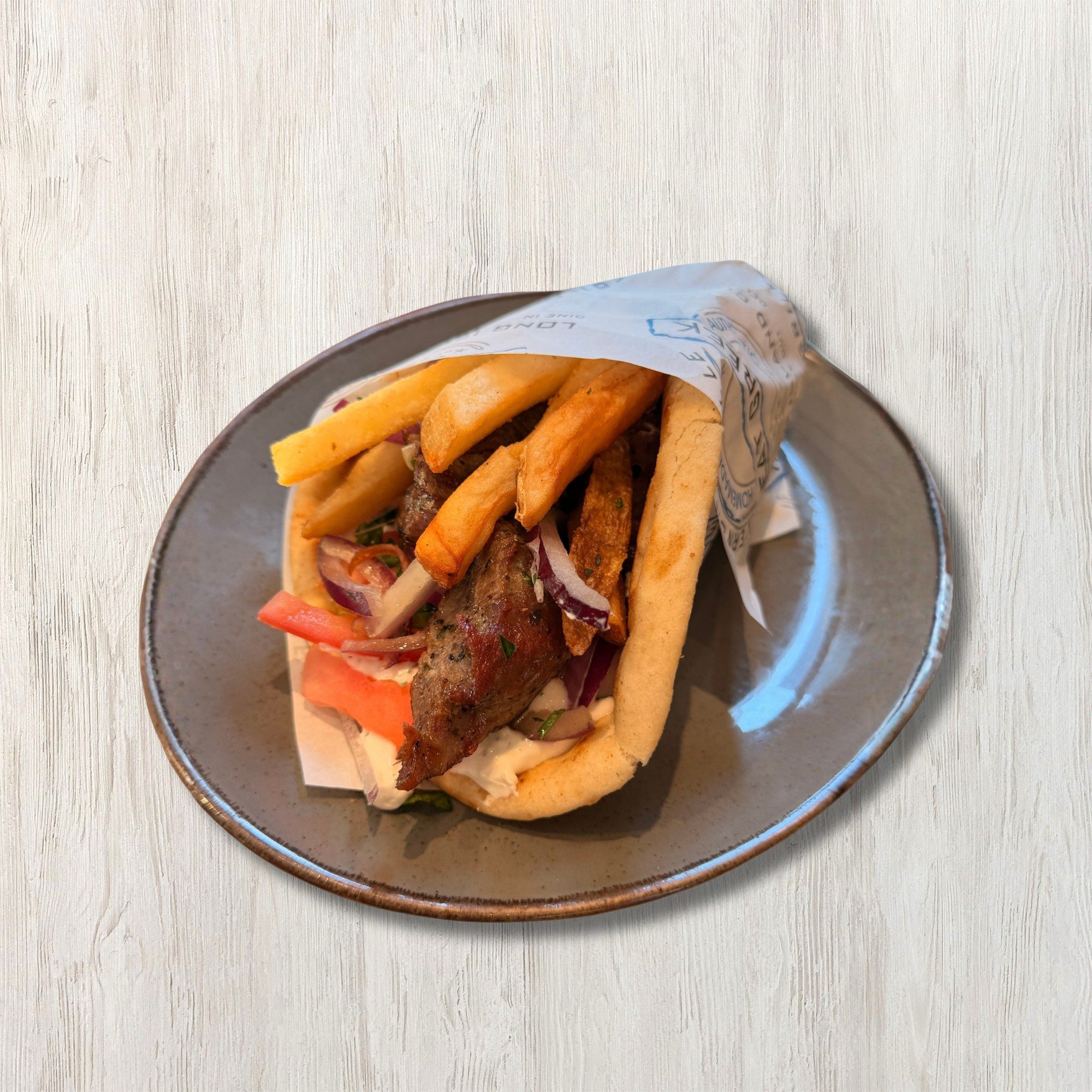 Pork Souvlaki (Skewers) Pita.