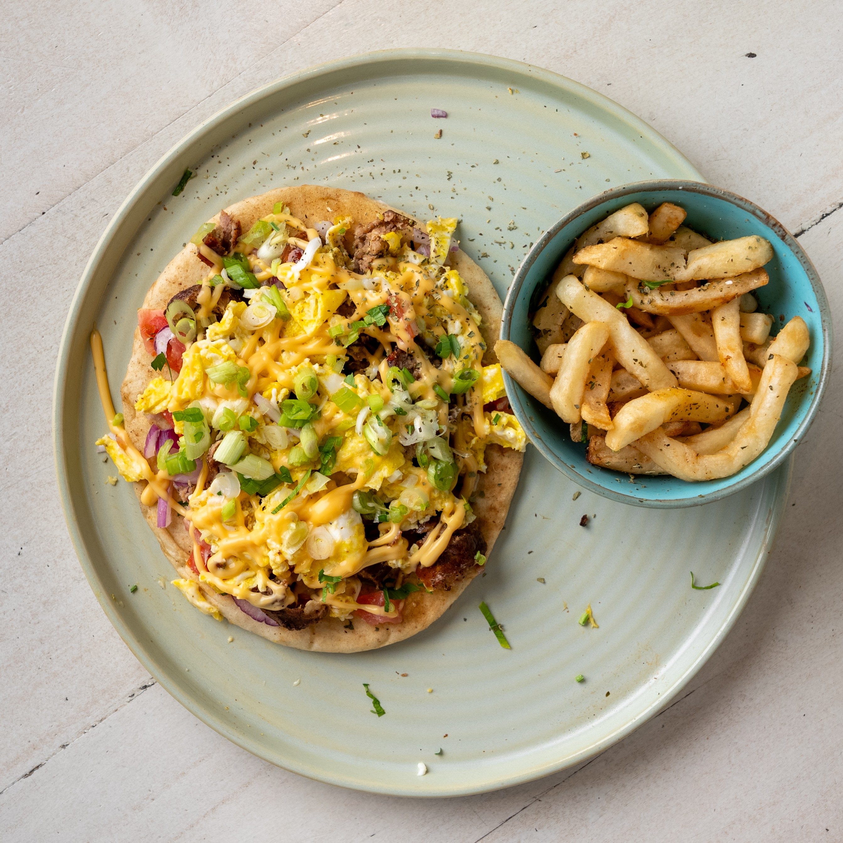 Open Pita Sausage & Egg.