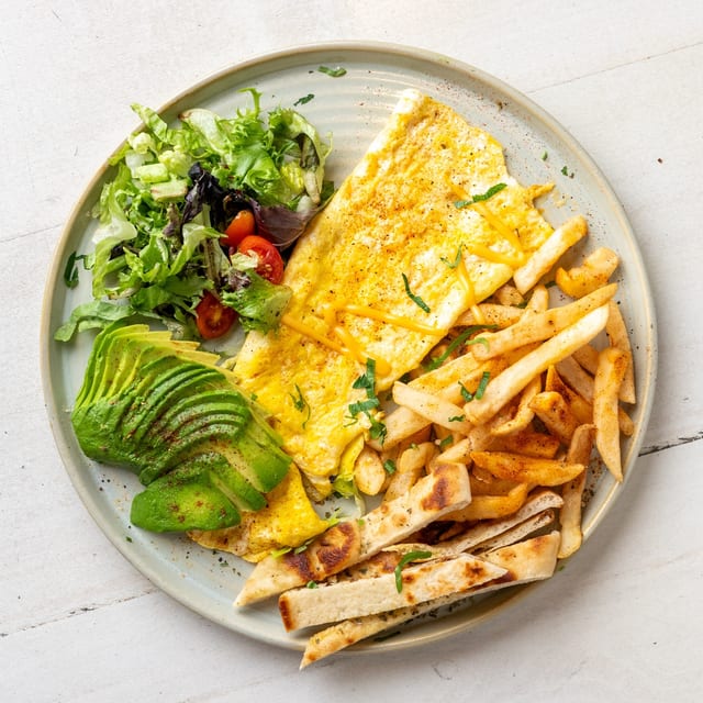 Avocado Cheddar Omelettes.
