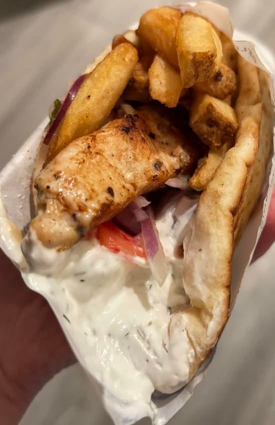 Chicken Souvlaki (Skewers) Pita.