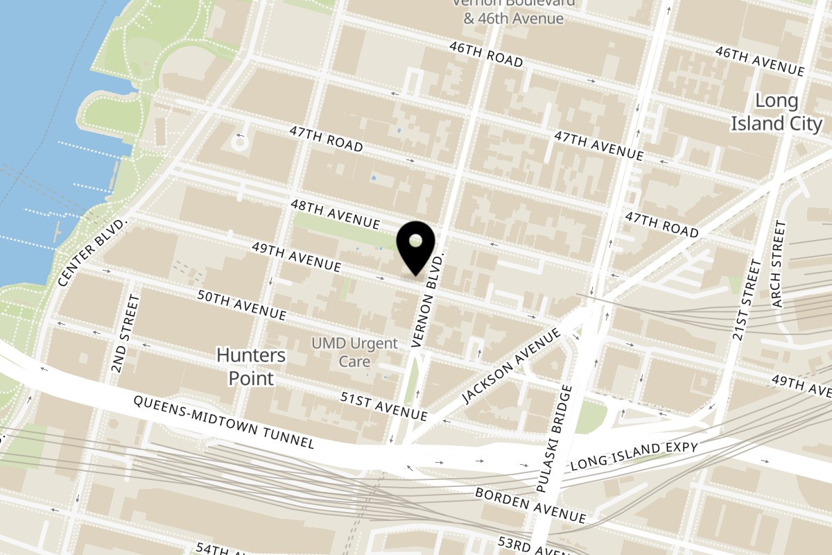 Map showing the location of Vernon Grille on 48-20 Vernon Blvd in Long Island City